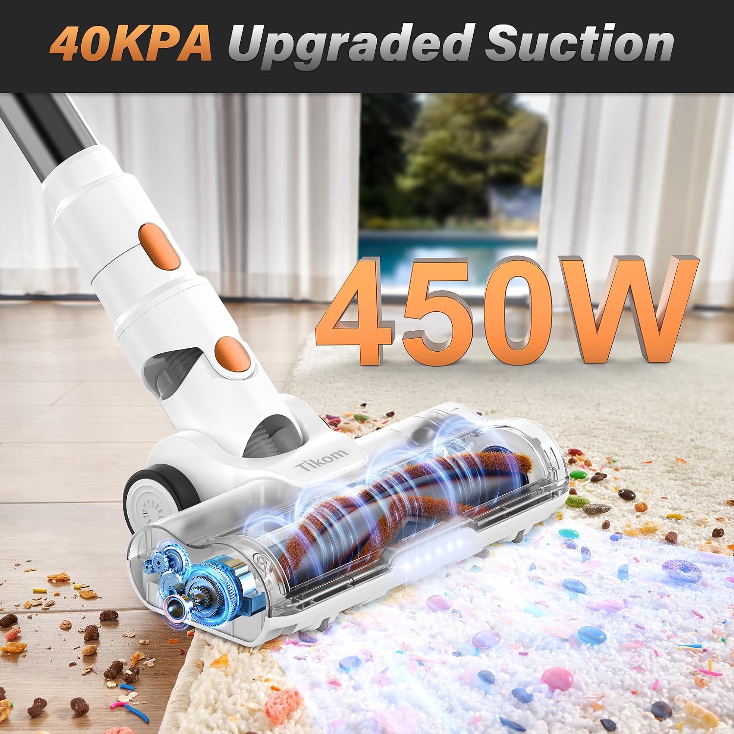 Tikom V500 Cordless Vacuum Cleaner for Home, 40000Pa/450W Stick Vacuum with LED Touch Scre