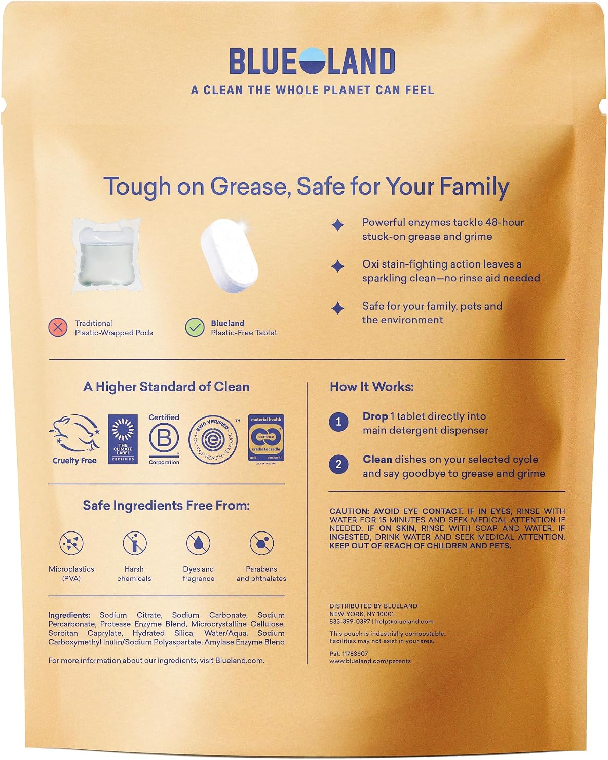 BLUELAND 100% Plastic-Free Dishwasher Detergent Tablets